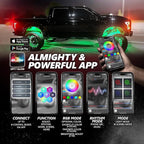 OPT7 Photon RGB LED Magnetic Rock Lights w/Bluetooth APP & Remote - 4 Pods Aluminum Frame Wide Angle Underglow Kit, IP68 Waterproof for Offroad Jeep SUV ATV UTV - Truck Decorations