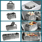 Snuopfy Car Trunk Organizer,115L Heavy Duty Collapsible Trunk Storage, with Insulated Leakproof Cooler Bag Vehicle Cargo Organizer with Lid, 3 Compartments, Straps For Car,Suv,Jeep,Sedan-Grey