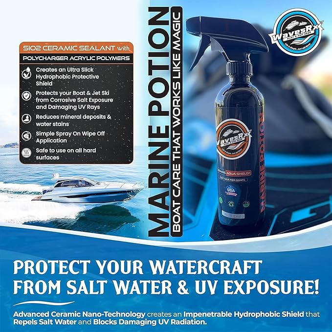 WavesRx High-Performance Ceramic Spray Coating for Boats & Jet Skis (AquaShield+) | Marine Grade SiO2 Sealant Protects from Salt, Contaminants & UV Damage | Fast Wax Silicon Dioxide Hydrophobic Polish