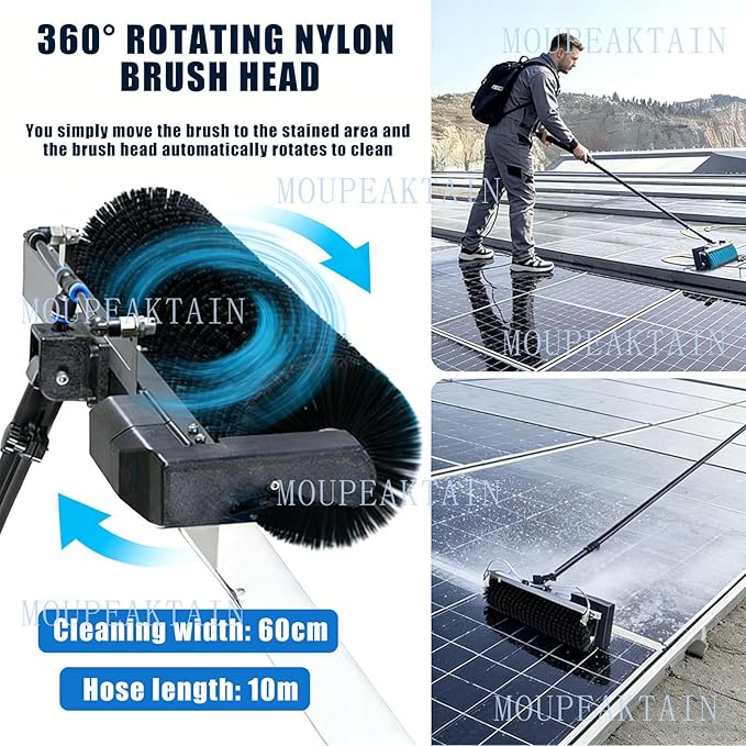 Electric Solar Panel Cleaning Brush with Pole - 350rpm Motor, 23.6" Brush Head, Dry/Wet Cleaning Modes - Water Fed Pole System for Solar Panels, Fleet Vehicles & Exterior Walls 7.5m
