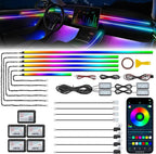 Dreamcolor Acrylic Interior Car LED Strip Light with Wireless APP, RGB 18 in 1 with 175 inches 600 LEDs Fiber Optic Car Ambient Lighting Kits, Music Sync Function Neon LED Strip for Car Accessories