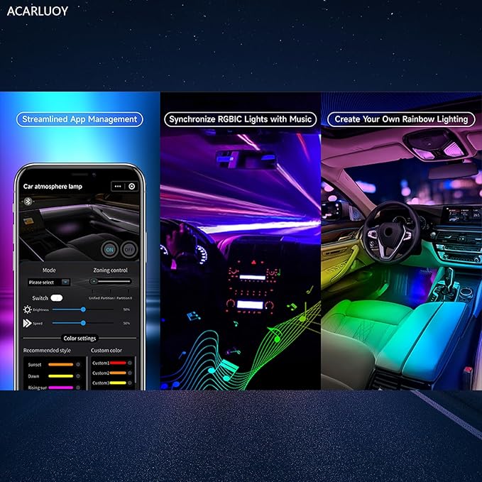 Acrylic Car Interior LED Lighting Kit, Interior Car Led Strip Lights， 22in-1 LED Fiber Optic Multi-Mode Standard Format Ambient Light, Suitable for Neon Lights of All Car Models.