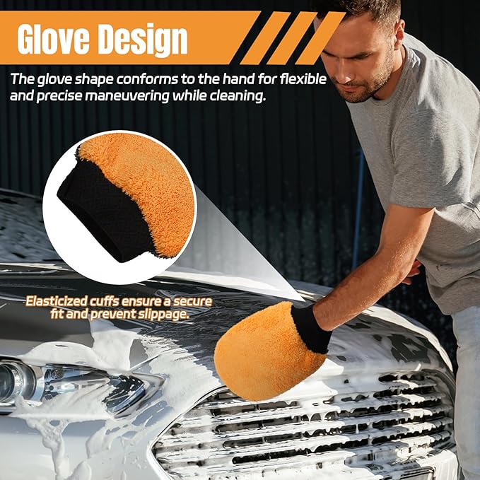 wuyaoyao 2PCS Car Wash Mitts, Soft Coral Fleece Cleaning Glove for Cars Washing, Scratch-Free & Lint-Free, Reusable Microfiber Wash Mitts, Automotive Cleaning Supplies, Car Accessories (Palm Glove)