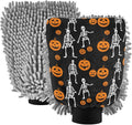 Qilmy Skeleton Pumpkins Microfiber Chenille Car Wash Sponge Scratch Free Car Wash Mitt Absorbent Mitt Sponge for Trucks SUVs Car Washing Home Cleaning, Large