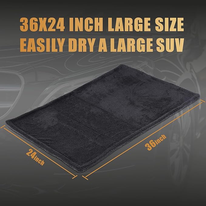 1200 GSM Microfiber Car Drying Towel – Extra Large 24” x 36”, Streak-Free, Scratch-Free, and Ultra-Absorbent for Effortless Car Detailing, Double Twist Pile & & Edgeless Design