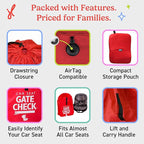 J.L. Childress Gate Check Travel Bag for Car Seats - Car Seat Travel Bag for Airplane, Fits All Baby & Infant Carriers, Airport Accessories for Gate Check, Flying Essentials, AirTag Compatible - Red