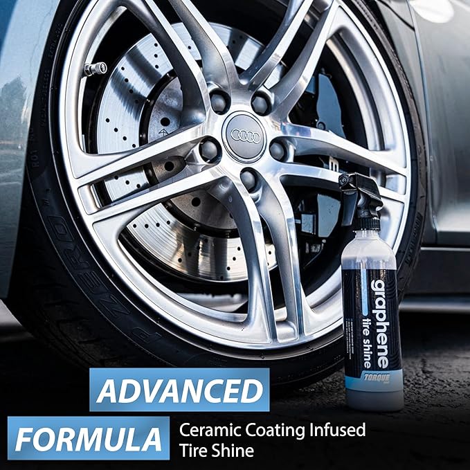 Torque Detail Graphene Tire Shine Spray - Long Lasting Deep Black Shine with No Sling - Graphene Protection Against UV Rays, Fading & Yellowing