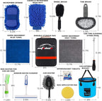 AUTODECO 22Pcs Car Wash Cleaning Tools Kit Car Detailing Set with Black Canvas Bag Collapsible Bucket Wash Mitt Sponge Towels Tire Brush Window Scraper Duster Complete Interior Car Care Kit