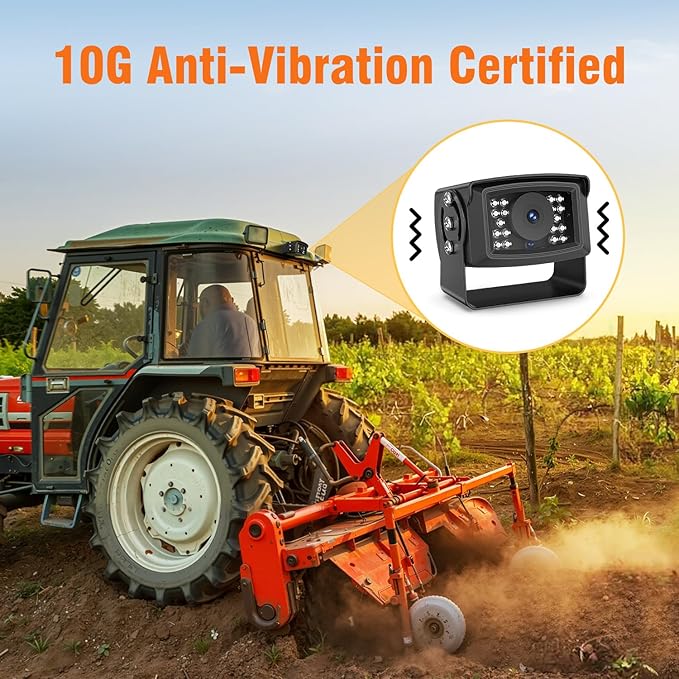 FEISIKE 1080P Wired Backup Camera System for Tractors and Farm Trucks – 7" HD Monitor with Waterproof Rear View Camera, IR Night Vision, Vibration-Proof 10G for Agricultural & Heavy Equipment