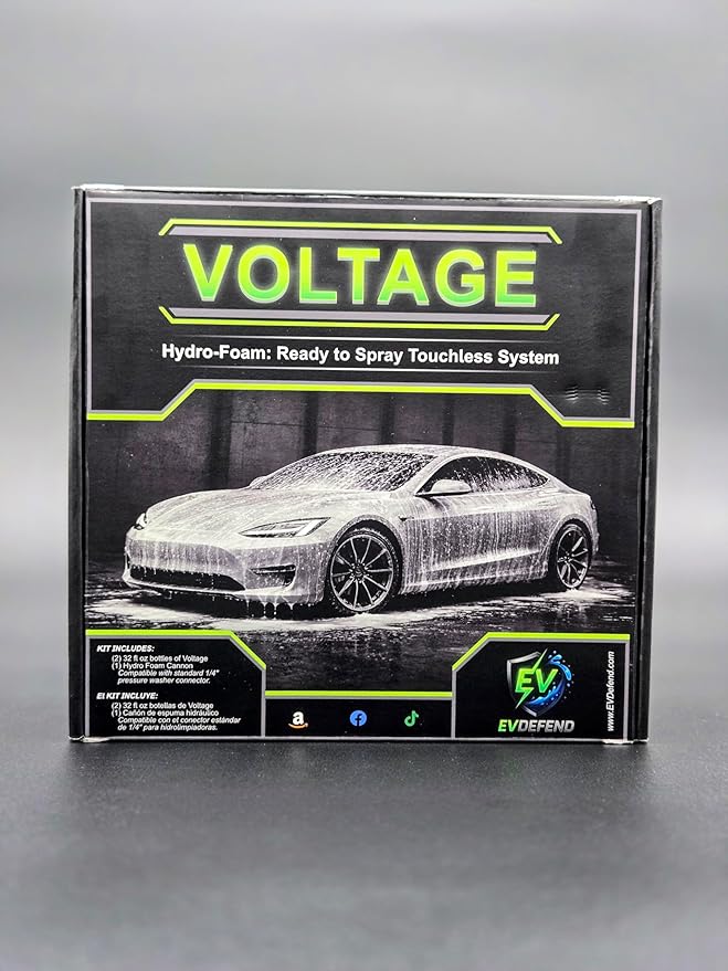 Voltage RTS Touchless Wash Kit – 2 × 32 fl oz Car Soap + Hydro Foam Cannon, EV & Sensor Safe, Ceramic Coating Safe, High-Foam Car Wash Kit for Pressure Washers