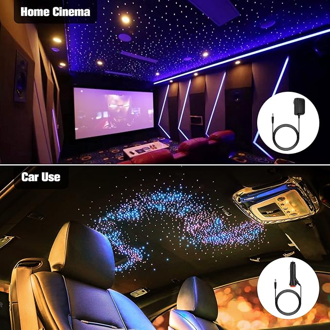 CHINLY Twinkle 460pcs 9.8ft 0.03in Fiber Optic Lights Starlight Headliner kit, Music Mode Bluetooth APP Control Remote, RGBW Star roof Lights for Star Headliner/Home Theater/Pool Ceiling