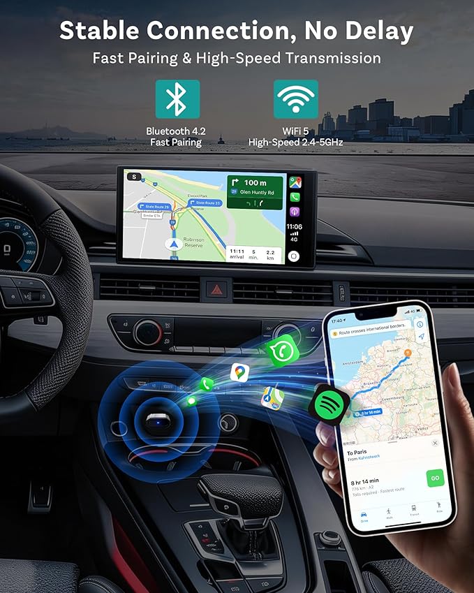 OTTOCAST Mini Nova 2 in1 Wireless CarPlay Android Auto Adapter 2026, Plug & Play USB Dongle, Fast Auto Connect, 5GHz Stable Connection, for OEM Wired CarPlay/Android Auto Cars
