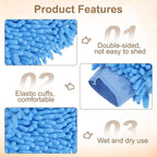 HARFINGTON 2pcs Premium Chenille Microfiber Car Wash Mitts 9.8" x 7.9" Scratch Free Wash Gloves Absorbent Double Sided Plush Cleaning Drying Mitts for Car Washing Home Light Blue