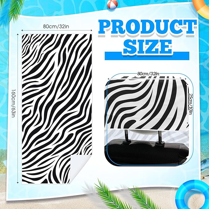 Hahafelt 2 Pack Car Seat Towel Covers with Storage Bag, 63 x 32 Inch Universal Non Slip Waterproof Sweat Protector for Car Truck, Gym Swimming Running, Machine Washable (Zebra)