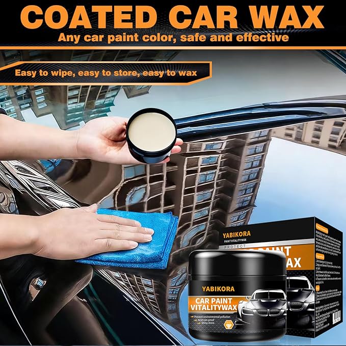 Car Wax Polish, Carnauba Wax Restores Shine High Hydrophobicity & Antioxidant, Long-Lasting Protection Gentle Formula For Cars, Rvs, Trucks, Motorcycles - Includes Sponge & Towel - 1pack 3.53oz