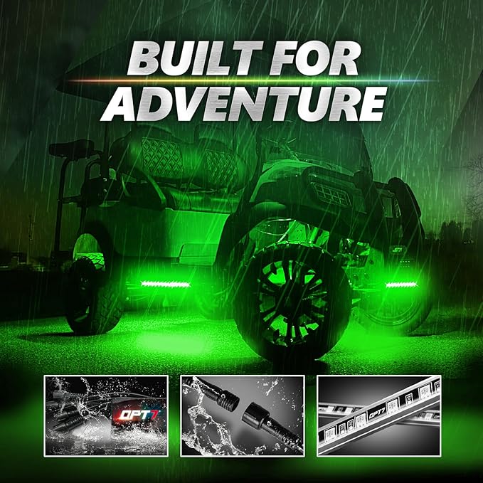 OPT7 12V Aura Pro Underglow Lights Kit for Golf Cart with APP & Remote Control, Waterproof Rigid Aluminum Light Bar, RGB Multicolor Music Sync LED Lighting Kit for EZGO Yamaha Club Car