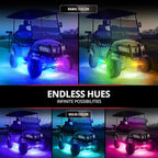 OPT7 12V Aura DreamColor Golf Cart Underglow LED Light Kit with App & Remote, 4PC Waterproof Multicolor Light Strips, Music Neon Accent Chasing Lighting for EZGO Yamaha Club Car, Outdoor Gifts
