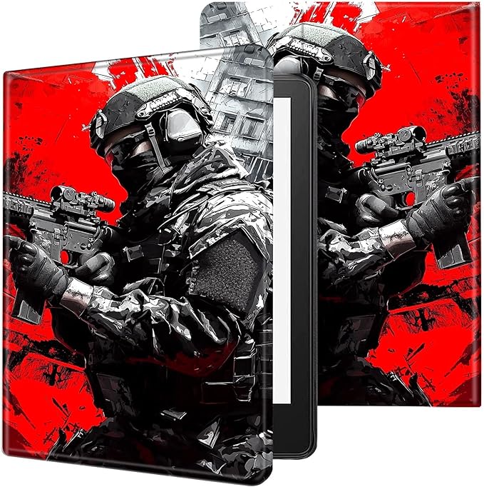 Case for 7" Kindle Paperwhite 12th Generation 2024 & Kindle Colorsoft Signature Edition,Leather Folio Adjustable Stand Cover Auto Wake/Sleep for Kindle Paperwhite 2024,Red Black Soldier