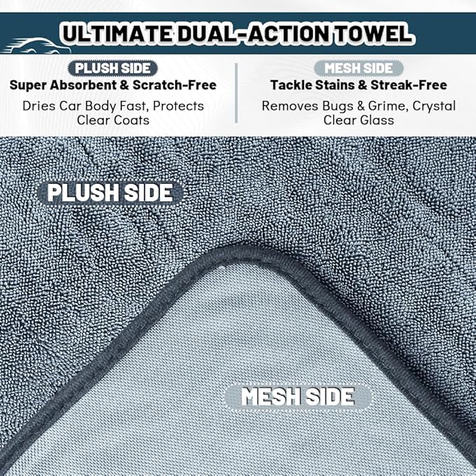 Car Drying Towel Microfiber Cleaning Cloth - 24" x 36" Large Twisted Loop 600GSM - Super Absorbent Auto Detailing Towel for Cars Truck SUV Window - Streak Free & Lint Free Washing Accessories