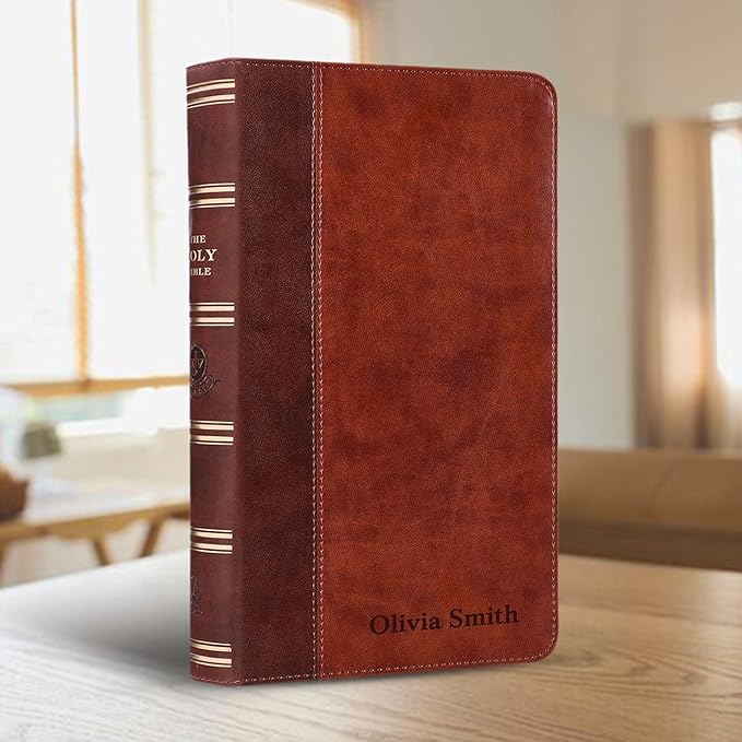 Personalized KJV Holy Bible Faux Leather King James Version Premium Holy Bible | Giant Print | Words of Christ in Red | Custom Engraved with Name | Gift for Christian & Religious Celebrations | Brown