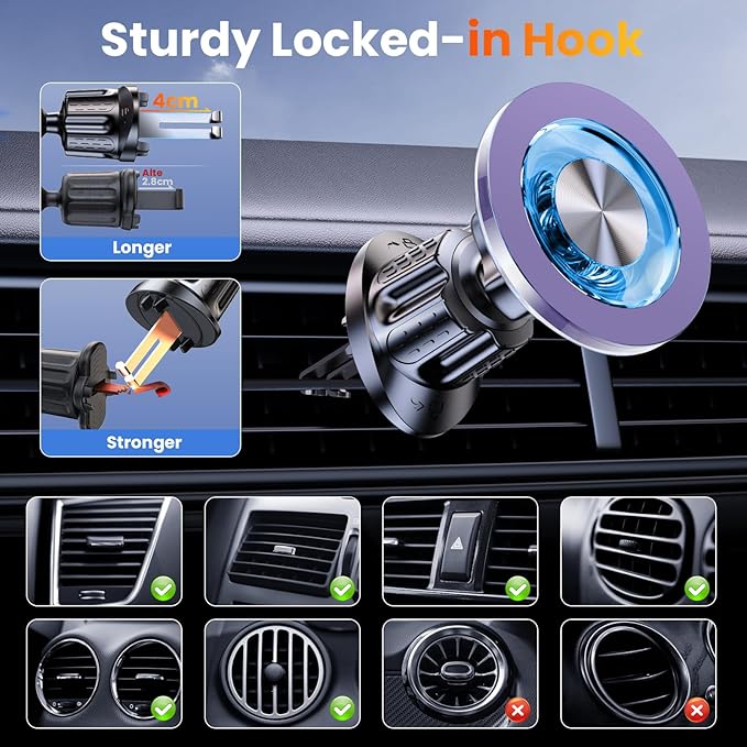 for MagSafe Magnetic Phone Holder for Car [2026 Upgraded Strongest Magnet] Car Mount Cell Stand for Dashboard Windshield Vent Compatible with iPhone 17/16/15/14/13/12 Android etc-Purple