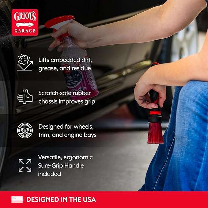 Griot's Garage Firm MOD Detailing Brush Head and Handle, Bristle Scrubber for Interior and Exterior Car Detailing, Heavy-Duty Cleaning, Standard Size