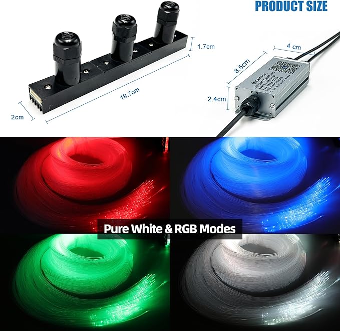 Twinkle Fiber Optic Light,Starlight Headliner Kit with APP/RF Remote Music Mode for Car Home Star Ceiling Sky Decoration,3 Hole RGBW LED Light Engine+300pcs 0.03in 6.5ft Optical Fiber Cables