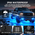 16 Pods Segmented Alloy RGB LED Rock Lights for Trucks Jeeps Trailer Pickup Offroad RV Boat UTV, Waterproof Shockproof Metal Underglow Kit with APP RF Control, Multicolor Neon Underbody Fender Light