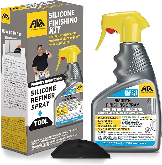 Fila Surface Care Solutions - Silicone Finishing Kit with Smoothing Spray, Caulk Tool Included, 24oz