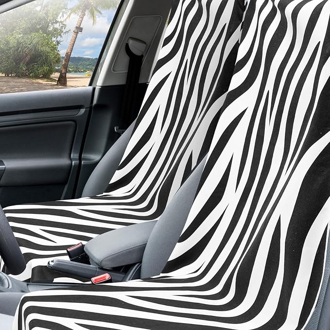 Hahafelt 2 Pack Car Seat Towel Covers with Storage Bag, 63 x 32 Inch Universal Non Slip Waterproof Sweat Protector for Car Truck, Gym Swimming Running, Machine Washable (Zebra)