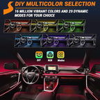 Interior Car LED Strip Lights 470 inches Fiber Optic tubing USB Powered RGB 10 in 1 Car Neon with Wireless APP and Remote Control, Ambient Lighting Kits 16 Million Colors,Sync to Music