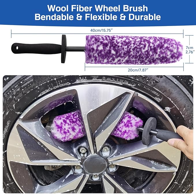 4 Pack Wheel Tire Cleaning Brush Kit Cars Motorcycles RVs Trucks Rim Hub Ultra Soft Microfiber No Spatter 360 Bendable Synthetic Woolies Wash Vehicles Bristle Set