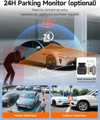 360° Dash Cam Front and Rear Inside, 4 Channel Dash Camera for Cars FHD 1080Px4, Built-in Wi-Fi, 3.16” IPS Screen, WDR Night Vision, Voice Control, Free 64GB Card, 24H Parking Mode