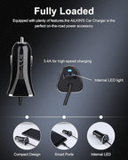USB-C Car Charger, 3.4A USB Type C Car Charger Adapter & Fast Charge Cable Cords Cargador USBC Lighter for Samsung Galaxy S26 S25 S24 S23 S22 A17, iPhone 17e 17 16e 16 15 Pro Max Android Cigarette 12V