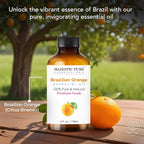 Majestic Pure Essential Oil with Glass Dropper - 100% Pure and Natural - Essential Oils for Diffuser, Aromatherapy, Soap and Candle Making, Brazillian Orange Essential Oil, Orange Oil, 4 Fl Oz