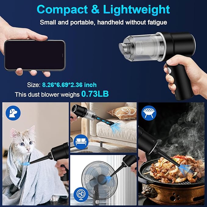 Handheld Cordless Car Vacuum, 3 in 1 Cleaner & Air Duster Blower & Hand Pump, 9000Pa High Power Mini Portable Dry Vacuum With LED Light for Car, Home, Pet