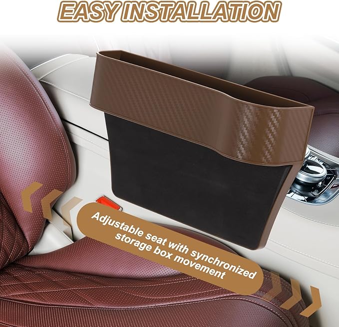 HARFINGTON 2pcs Car Seat Gap Filler Organizer 10.2 x 6.5 x 3.1 Inch ABS+Leather Universal Car Organizer Storage Box Between Seat and Console (Left+Right) with Cup Holders for Phone Keys, Red