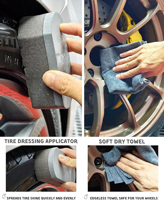 oesee 8PCS Pro Wheel Cleaning Kit - Woolies Brushes, Detailing Brush, Tire Brush, Wash Mitt, Drying Towel & Carry on Bag - Scratch-Free Rim Cleaning Kit