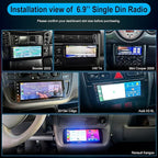 Android Single Din Radio Car Stereo with Wireless Apple CarPlay & Android Auto - 6.9" InCell Touchscreen Car Radio Support Backup Camera, Mirror Link, Bluetooth, GPS, AM&FM, RDS, USB, EQ, SWC