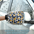 Animal Fur Print Leopard Khaki Blue Microfiber Mitt For Cars Scratch-Free Wash Mitts For Cars Washing Car Wash Sponge