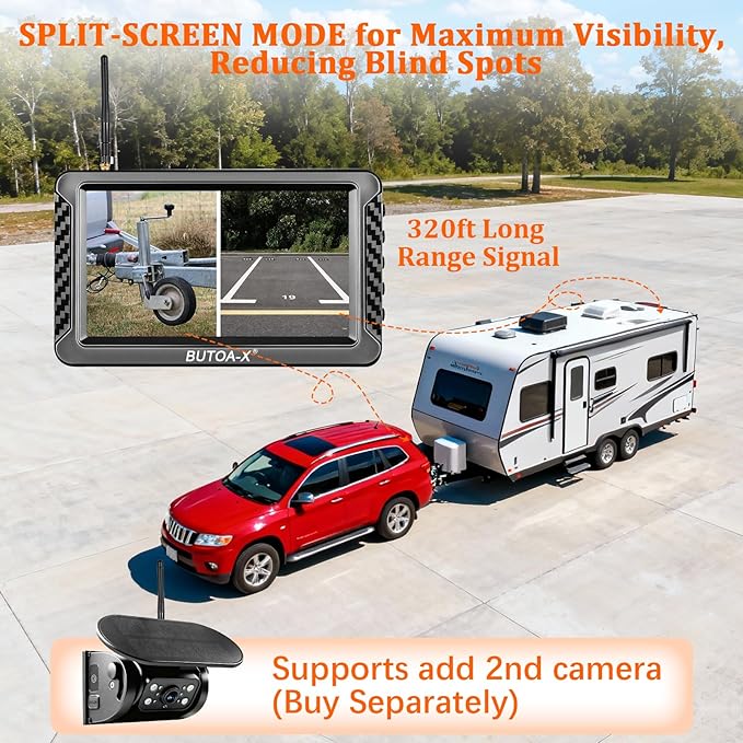 Magnetic Solar Wireless Backup Camera with 5" HD Monitor, 1-Min Zero-Install for RV Truck Trailer, 320ft Signal Range, 15000mAh Battery & 5W Solar Panel Back Up Camera X5