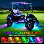 6PCS Golf Cart Underglow LED Light Kit, 28 Modes Full-Body Neon Glow, 12-85V, Music Sync, Wireless Remote, Waterproof Strips, Fits EZGO, Club Car, Yamaha Golf Carts, 6 Pack