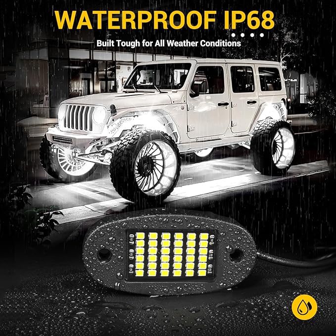Hovano 12 Pods White Rock Light Kit with Wired Switch - 6500K Pure White LED Underglow, IP68 Waterproof, Super Bright 36 LEDs for Trailer Off Road SUV UTV ATV RZR Car