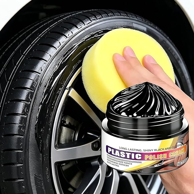 Tyre Nourish Cream, Tire Wax 100g with Sponge,Tire Polishing Paste, Restores Black Gloss, Wheel Cleaning Refurbish Wax, Polishing Paste for Cars Trucks, Restores Like-New Look (2pcs)