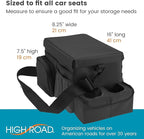 High Road CarHop Car Caddy Organizer with Road Trip Cooler, Car Cup Holder Bin, Sturdy Snack and Play Lid and 6 Organization and Storage Pockets, Black