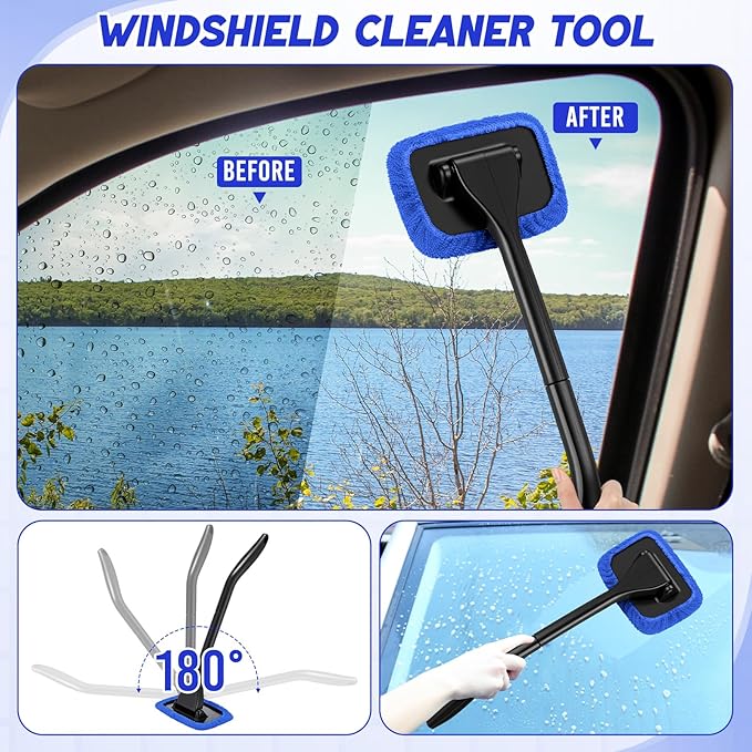 16 Pcs Windshield Cleaner Tool, Car Cleaning Kit with Various Detailing Brushes Set Spray Bottle Cleaner Towel Cleaning Gel Accessories Car Interior Detailing Kit for Windows Vents(Blue)