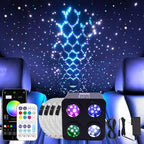 36W 4-Head 4 Color RGBW Twinkle Fiber Optic Lights, Starlight Headliner Kit with Total 800pcs*0.75mm/0.03in 9.8ft Optical Fiber Cables+Remote and APP Control for Car and Home Interior Decoration