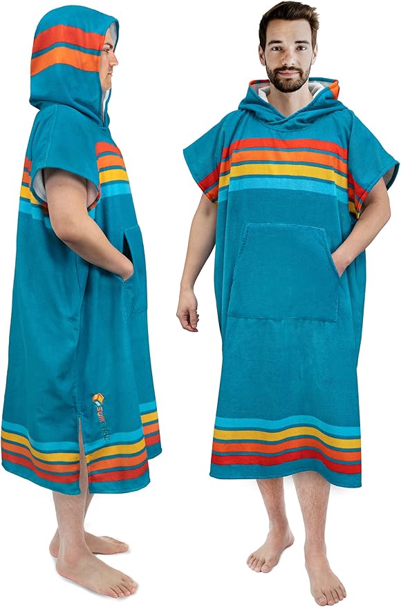 SUN CUBE Surf Poncho Changing Robe with Hood | Absorbent Quick Dry Microfiber Wetsuit Changing Towel with Pocket for Surfing Men Women