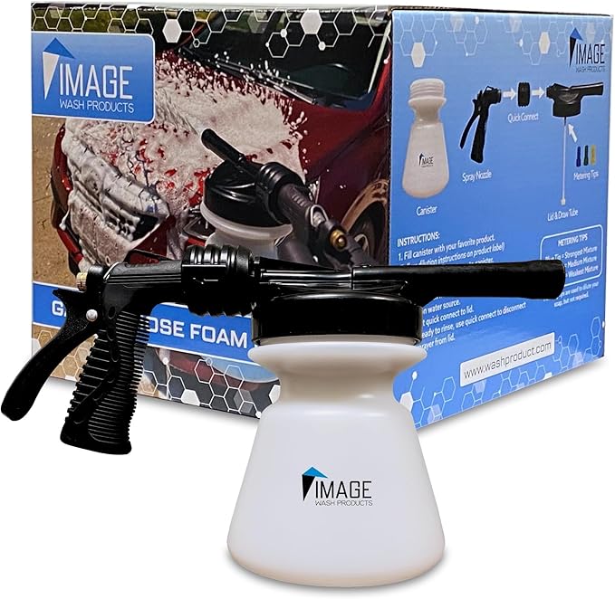 Image Wash Products - Foam Cannon for Garden Hose - Connects to Any Garden Hose - Ultimate Car Wash Foamer to Help Wash Your Car or Truck - (Comes with 3 Separate Dilution Tips) - Truck/Car/RV/Boat