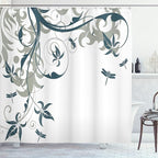 Ambesonne Dragonfly Shower Curtain, Swirled Floral Background Damask Curl Branches and Leaves Print, Cloth Fabric Bathroom Decor Set with Hooks, 69" W x 70" L, Dark Emerald